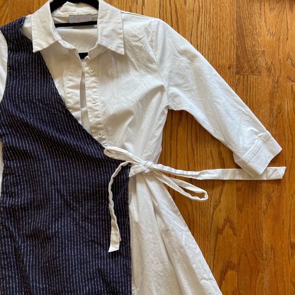 Knee length button down wrap, dress linen material - Picture 3 of 5